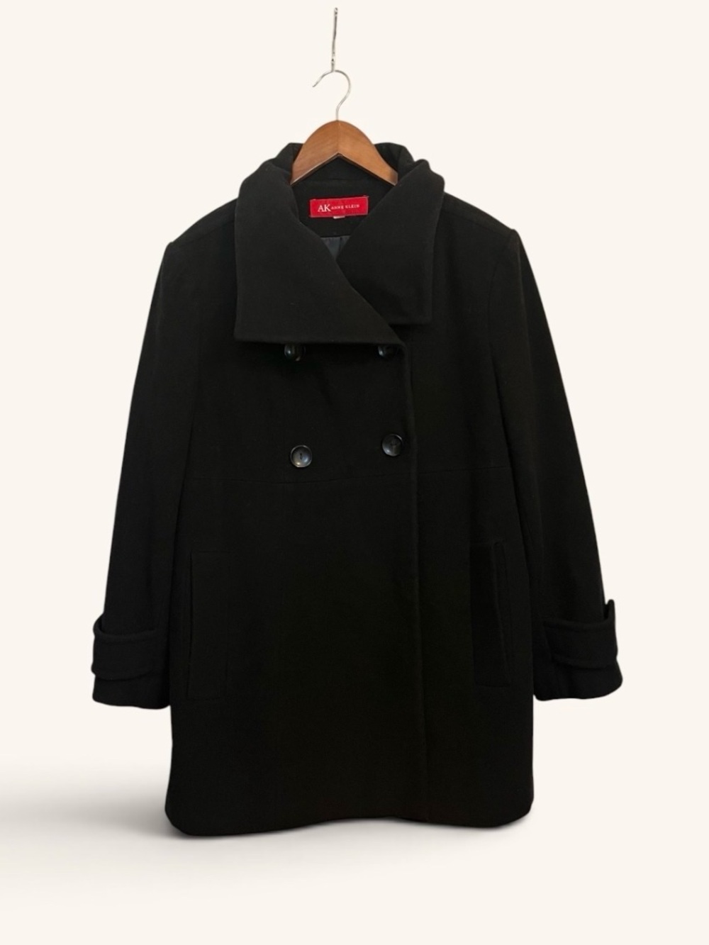 Anne Klein Black Wool Blend Double-Breasted Coat